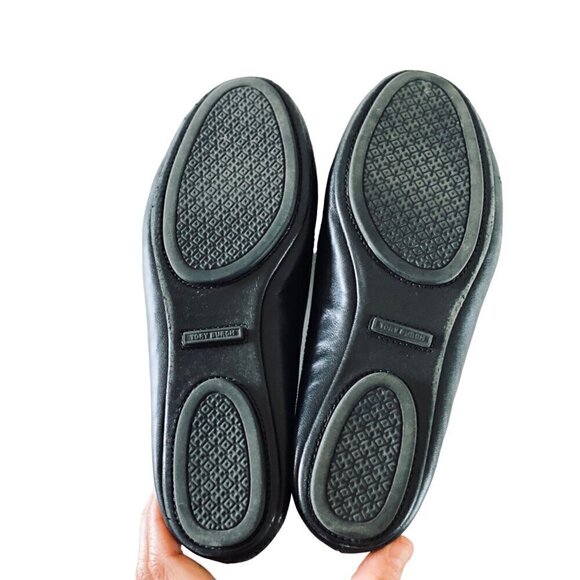 Tory Burch Minnie Travel Leather Ballet Flats 6.5 Black Logo Napa Rubber Sole - Picture 6 of 16